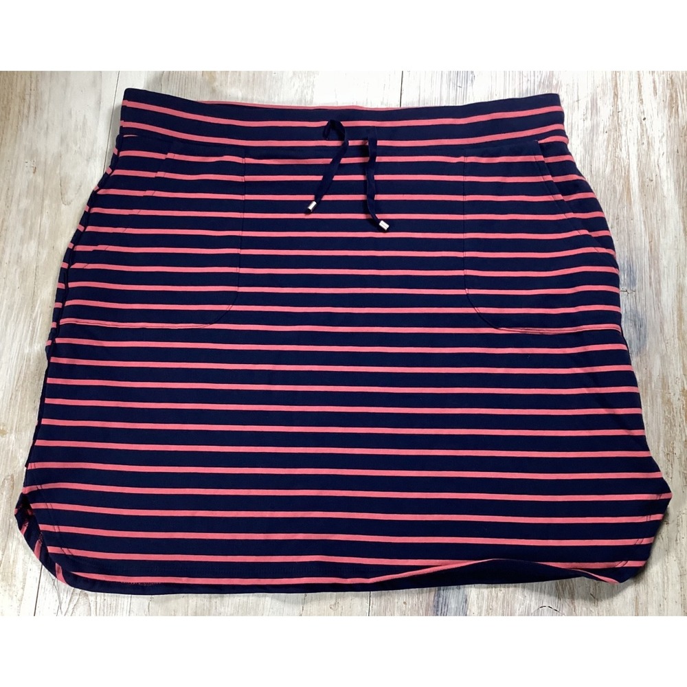 Dakini Womens XL Striped Knit Skirt Navy Blue Pink Drawstring Pockets Mini Skirt